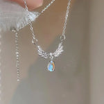 Load image into Gallery viewer, Silver Color Inlaid Zircon Angel Wings Pendant Necklace For Women Girls Clavicle Chain Moonstone Pendant Choker Necklace Gifts