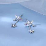 Load image into Gallery viewer, Delicate Cute Zircon Moon Tassel Butterfly Stud Earrings For Women Korean New Fashion Asymmetric Earrings Girls Party Jewelry