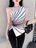Y2k Sleeveless Irregular Tank Top Women Sexy Skinny Striped Design Corset Stretch Tube Streetwear 2024 Summer One Shoulder Tanks