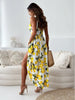 Women's temperament fashion sweetness suspender print backless dress long dress loose and casual
