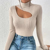 2024 New Slim Fit Long Sleeved T-shirt for Women Spring Autumn Sexy Hollowing Out Turtleneck Leisure Top Ladies Clothes Wear Top