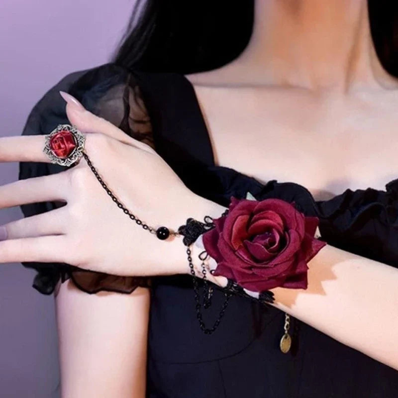 Rose Lace Hand Chain Ring Bracelet Chain Tassel Finger Bracelet Hand Jewelry