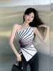 Y2k Sleeveless Irregular Tank Top Women Sexy Skinny Striped Design Corset Stretch Tube Streetwear 2024 Summer One Shoulder Tanks