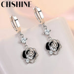 Load image into Gallery viewer, CHSHINE 925 Sterling Silver Black Rose Flower Earrings for Women's Wedding Gifts Fashion Jewelry