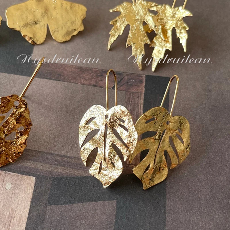 Earrings for Women Leaf Monstera Jewelry Gold Plated Bijouterie Female Leaves Gift Piercing