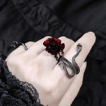Load image into Gallery viewer, Retro Goth Style Red Rose Opening Rings for Women Punk Personality Crystal Flower Hollow Finger Ring Hip Hop Rock Party Jewelry