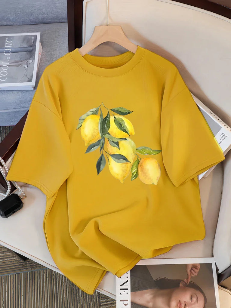 Creative Lemon Pattern T-shirt Women's Casual Soft Top Fashion Cool T-shirt Clothing Street Summer Women's Short Sleeve