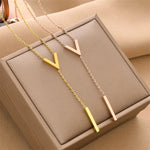 Load image into Gallery viewer, 316L Stainless Steel Letter V Pendant Charms Necklace Romantic Minimalist Short Clavicle Chain Tassel Choker Gift For Girlfriend