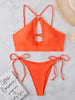 New 2024 Women Halter Backless Swimsuit Cut-Out 2 Pieces Suit Swimwear Push Up Thong High Waist Bikini Set Biquini Bathing Suits