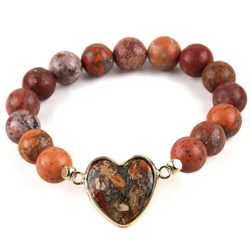 RH Fashion Boho Jewelry Natural Stone Beads Heart Charm Bracele Women Bracelets & Bangles DropShippers