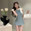 Slim Fit Bodysuits Sleeveless Half High Neck One Line Shoulder Bow Pullover Sexy Bodysuit For Women