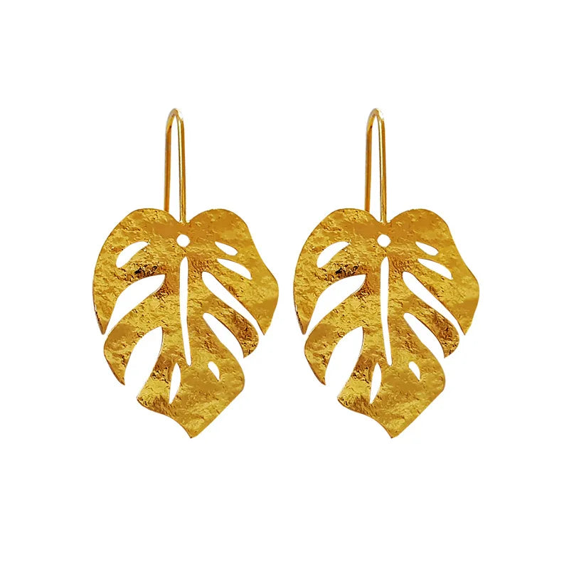 Earrings for Women Leaf Monstera Jewelry Gold Plated Bijouterie Female Leaves Gift Piercing