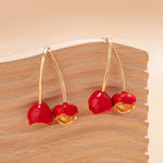 Load image into Gallery viewer, Golden Silver Color Cherry Dangle Earrings for Women Girls Simple Fashion Sweet Cherry Fruit Metal Geometric Earrings Jewelry