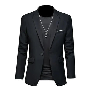 Autumn Trendy Light Luxury Men Slim Fit Suit Formal Subtlety JacketCasual Business Solid Color Lapel Long Sleeve Pockets Suit