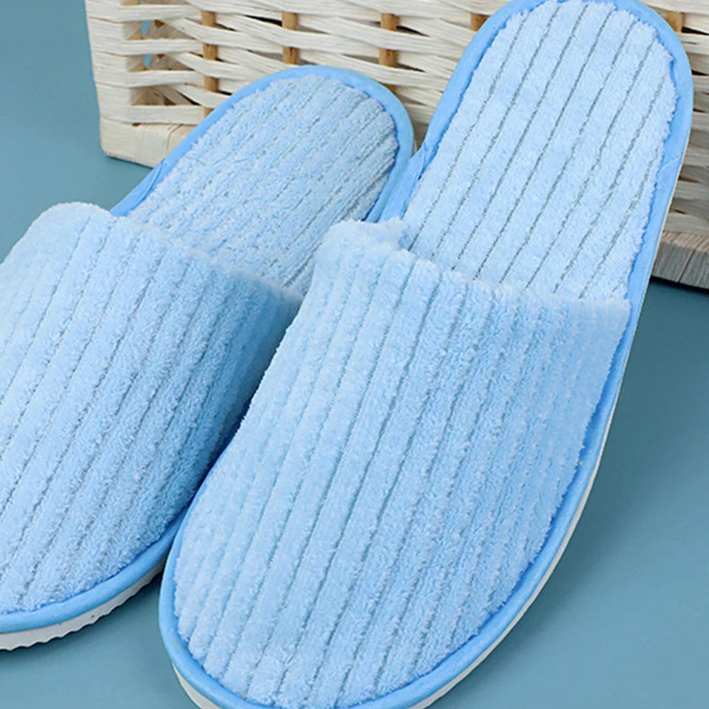 Unisex Disposable Slides Home Travel Sandals Men Women Hotel Slippers Coral Fleece Slippers Hospitality Guest Footwear One Size