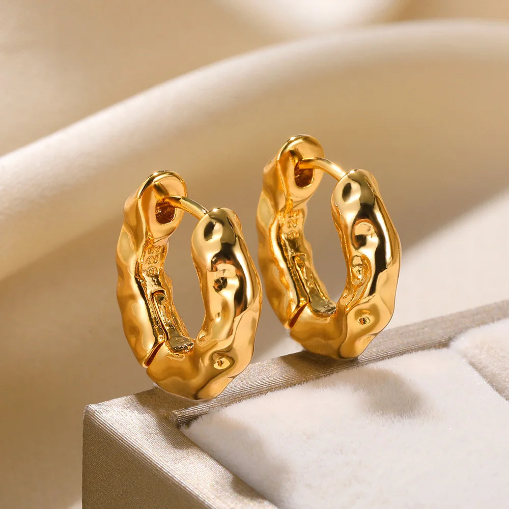 Stainless Steel Chic Heart Geometry Huggie Hoop Earrings Charm Gold Color Tarnish  Trendy Fashion Jewelry For Women Bijoux