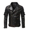 Vintage Motorcycle Multi-zip Jacket With Lapel Pu Leather Multi-pocket Leather Jacket