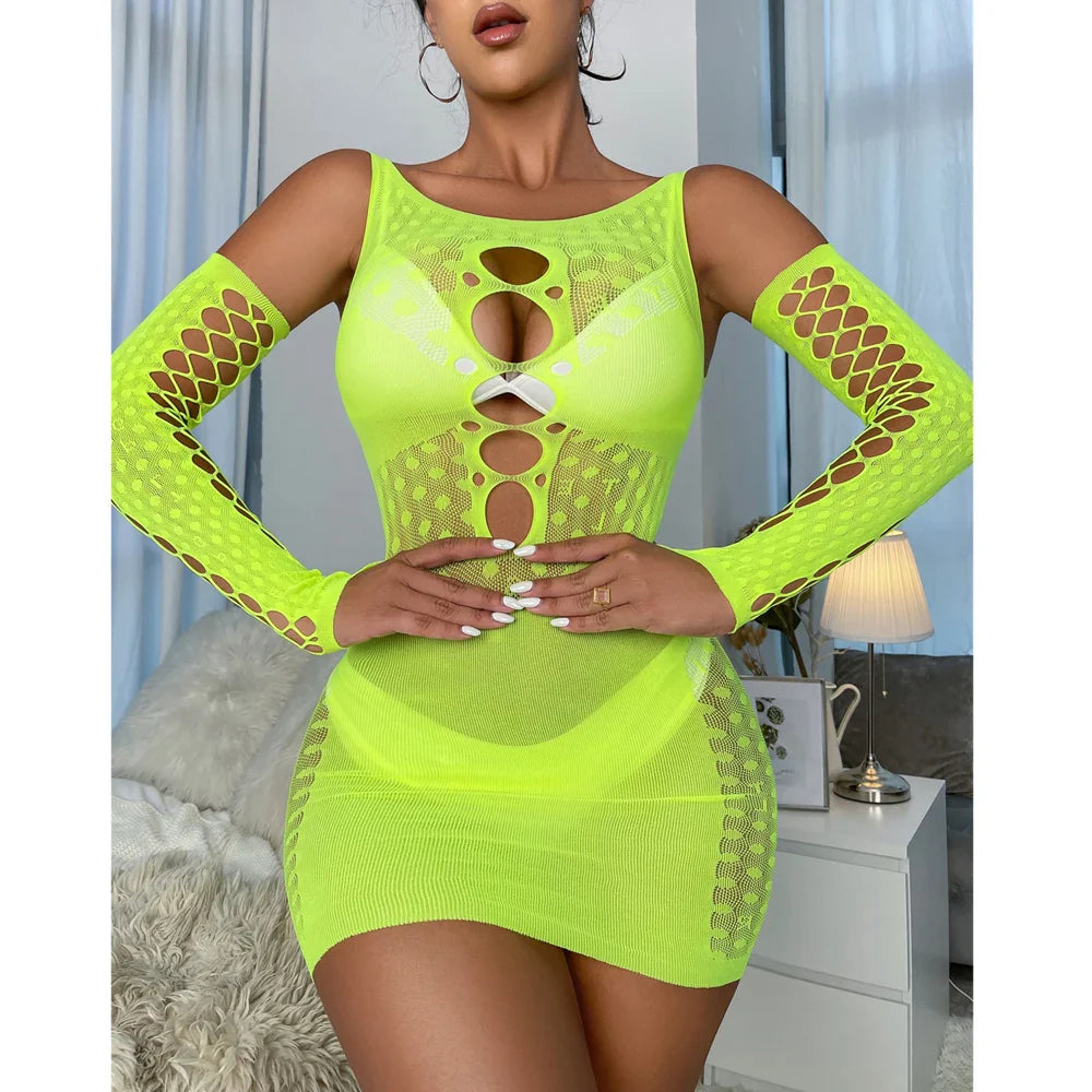 Night Dress Fishnet Hot Erotic Underwear Mini Dress Porno Women Lingerie Mesh Bodysuits Sexy Costumes Lenceria Beach Dress