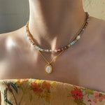 Load image into Gallery viewer, Retro Handmade Woven Natural Stone Beadeds Chain Pearl Pendant Necklace Bracelet Accessories for Women Fashion Jewelry Set Gifts