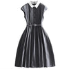 French Style Shirt Dresses Women Belt Turn-Down Collar Simple All-matched Mid Long Skirt Fashion Office Lady A-line Dress