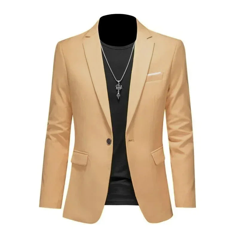 Autumn Trendy Light Luxury Men Slim Fit Suit Formal Subtlety JacketCasual Business Solid Color Lapel Long Sleeve Pockets Suit