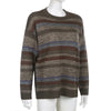Imcute Women Y2K Argyle Striped Pullover Sweater Casual Long Sleeve Round Neck Vintage Preppy Style Pullover Knitwear(