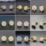 Load image into Gallery viewer, Round Hip Hop Ice Studded Earring for Men Gold Color Iced Out Zircon Piercing Ear Accessories Personality Jewelry for Women