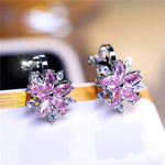 Load image into Gallery viewer, Luxury Female Small Pink Zircon Stone Clip Earrings Charm Silver Color Wedding Jewelry For Women