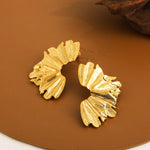 Load image into Gallery viewer, Punk Exaggerated Gold Plated Wrinkled Leaf Earrings For Women Symmetric fan-shaped statement Earring Vintage Jewelry