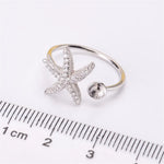 Load image into Gallery viewer, DIY Pearl Ring Accessories S925 Sterling Silver Ring Empty Holder Starfish Ring Silver Jewelry Set Fit 7-10mm Round Flat Beads
