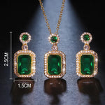 Load image into Gallery viewer, Luxury Emerald Color Earring Necklace Rings Set For Woman Stainless Steel Zircon Rectangle Pendant Necklace Party Jewelry Gift