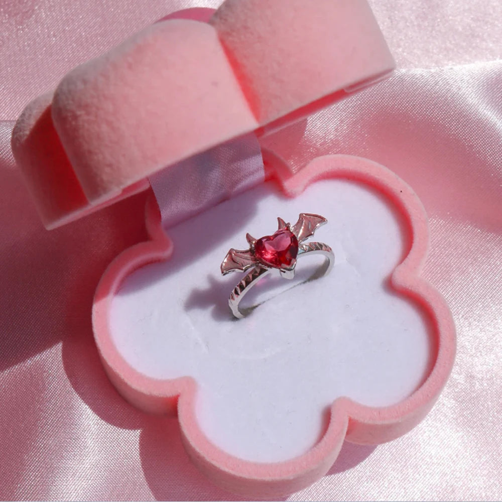 Draculaura Bat Rings, Women Jewelry,Heart, Fashion Gothic Accessories ,Vampire Inspired ,Silver Plated, Adjustable Ring, Gift