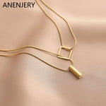 Load image into Gallery viewer, ANENJERY 316L Stainless Steel Necklace for Women Geometric Multilayer Clavicle Necklace Festive Party Jewelry Gift collier