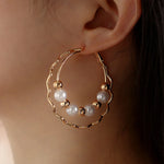 Load image into Gallery viewer, Stainless Steel Hoop Earrings for Women Metal Pearl Earrings Geometric Layer Circle Fashion Earing 2024 Trend Ear Rings New in