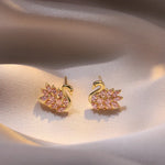 Load image into Gallery viewer, Real Gold Plated Stainess Steel Jewelry For Women Swan Colorful Top Zircon Stud Earrings Necklace Set Jewellery