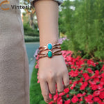 Load image into Gallery viewer, Pure Copper Bracelets for Women Blue Stone Adjustable Open Cuff Magnet Bangles Arthritis Health Energy Jewelry Femme Resizable
