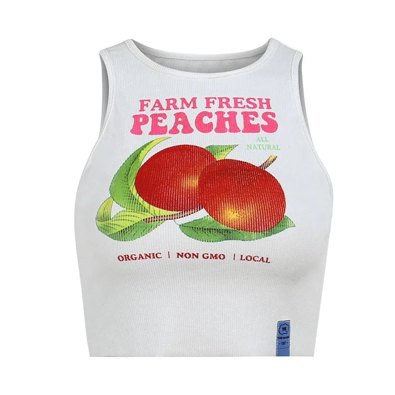 Top women bodycon peach print Y2k sleeveless pullover tanks and camis sexy navel slim woman summer casual fairy grunge crop top