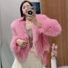 Luxury Winter Lapel Mink Collar Faux Fox Fur Trench Coat Big Fur Sailor Collar Bomber Jacket Imitation Raccoon Fur Cardigan Tops
