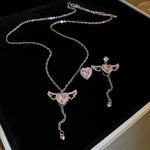Load image into Gallery viewer, 2024 New Pink Crystal Angel Wings Heart Pendant Necklace Set For Woman Minimalist Chain Chain Necklace Wedding Party Jewelry