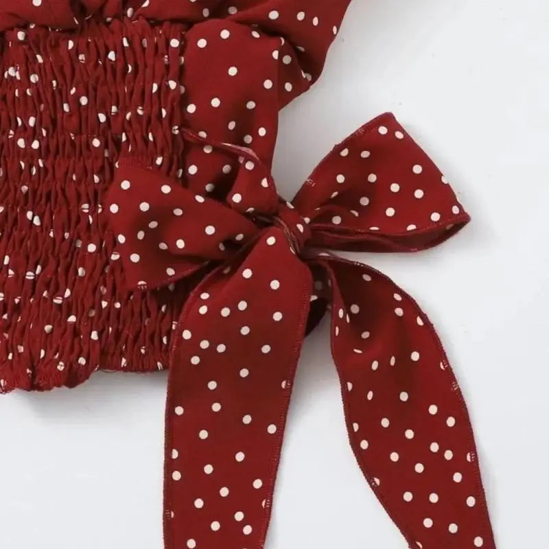 Polka Dot Printing Chiffon Lace Up V-Neck Sexy Chic Flying Sleeve Women's Blouse Shirt Korean Fashion Female Clothing Tops 2024