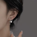 Load image into Gallery viewer, French Sweet Bowknot Pearl Pendant Hoop Earrings For Women Silver Color Elegant Ear Buckle Bithday Party Jewelry Accessories