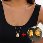 Load image into Gallery viewer, Fashion Jewelry Popular Style Earring Necklace Set Chian Smooth Oval Metal Pendant Necklace For Women Girl Gift Accessories