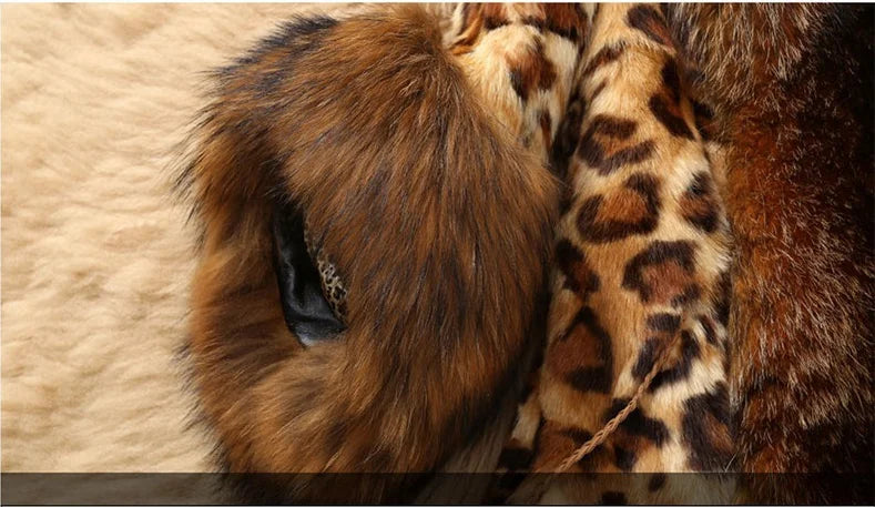 2024 Herfst Winter Jas Vrouwen Imitatie Bont Jas Nieuwe Mode Luipaard Print Imitatie Wasbeer Bontkraag Jas Vrouwen Overjas