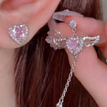 Load image into Gallery viewer, 2024 New Pink Crystal Angel Wings Heart Pendant Necklace Set For Woman Minimalist Chain Chain Necklace Wedding Party Jewelry