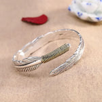 Load image into Gallery viewer, Real Silver Fashion Handmade Feather Open Bangle Men Women S999 Sterling Sliver Punk Bracelets Fine Jewelry Gift