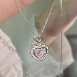 Load image into Gallery viewer, 1PC Pink Heart Pendant Necklace for Women Lovers Rhinestione Clavicle Chain Chocker Female Cute Crystal Moonstone Jewlery Gifts