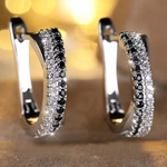 Load image into Gallery viewer, Hot Selling Trendy Crystal Earrings For Women Black And White Stone Fashion Silver Gold Color Hoop Earrings Wedding Jewelry