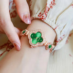 Load image into Gallery viewer, Casual fashion multifunctional ladies watch luxury high quality elegant clover bracelet emerald quartz watch for women