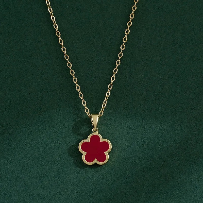 Simple Five Petal Flower Pendant Necklace for Women Girls Minimalist Flowers Choker Neck Chain Wedding Party Office Jewelry