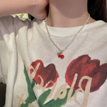 Load image into Gallery viewer, Kiss Jewelry Kpop Summer Red Cherry Leaf Pendant Pearl Beaded Necklace for Women Y2K Korean Fashion Sweet Choker 2023 Trendy
